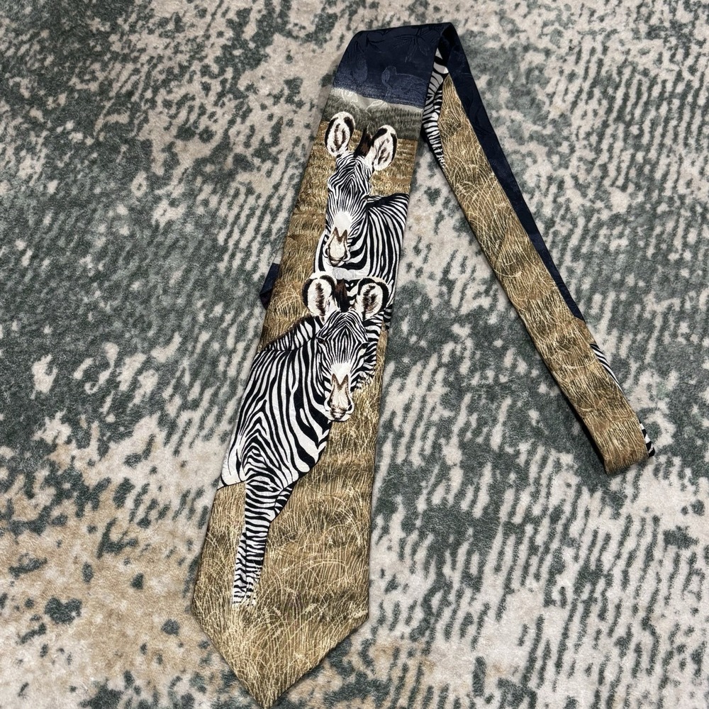 vintage 1995 Marc Dennis "Zebra Watch" silk tie